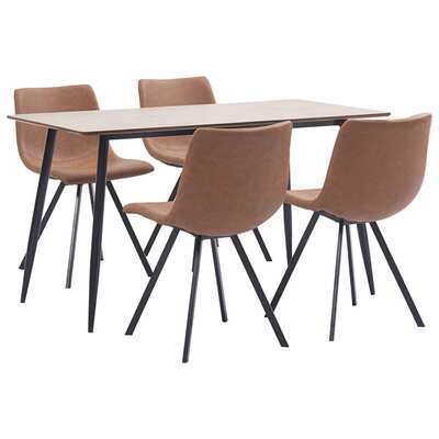 5 Piece Dining Set Medium Brown Faux Leather