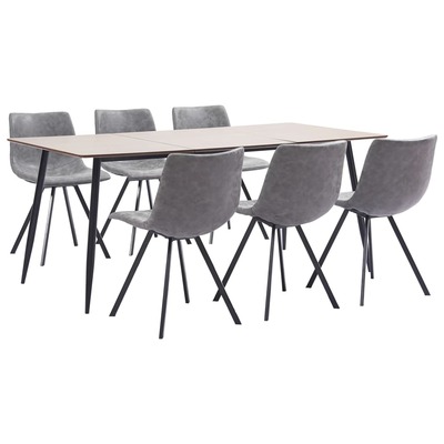 7 Piece Dining Set Grey Faux Leather