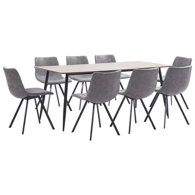 9 Piece Dining Set Grey Faux Leather
