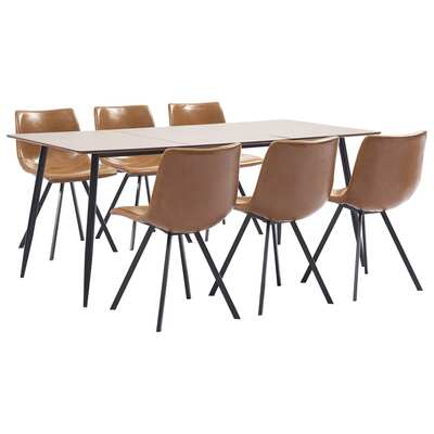 7 Piece Dining Set Cognac Faux Leather