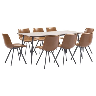 9 Piece Dining Set Cognac Faux Leather