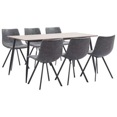 7 Piece Dining Set Grey Faux Leather