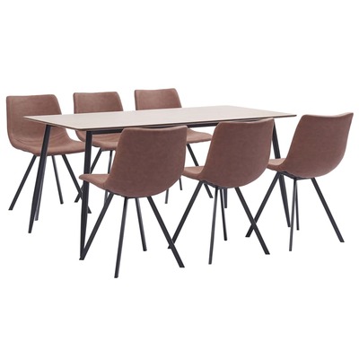 7 Piece Dining Set Medium Brown Faux Leather