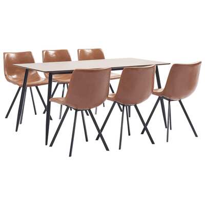 7 Piece Dining Set Cognac Faux Leather