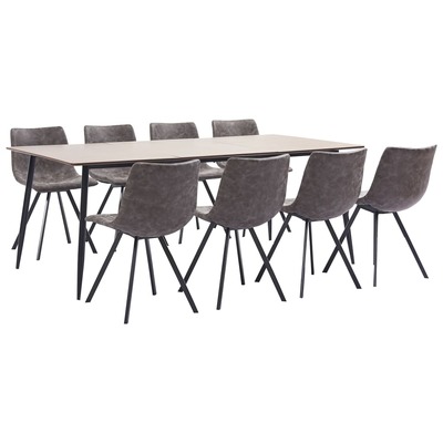 9 Piece Dining Set Brown faux Leather