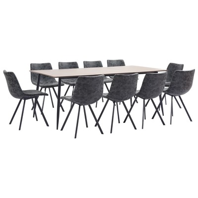 11 Piece Dining Set Black Faux Leather