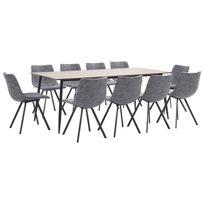 11 Piece Dining Set Grey Faux Leather