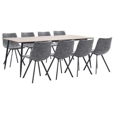 9 Piece Dining Set Grey Faux Leather