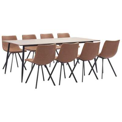 9 Piece Dining Set Medium Brown Faux Leather
