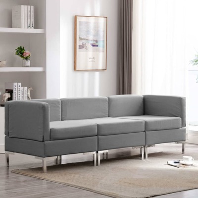 3 Piece Sofa Set Fabric Light Grey