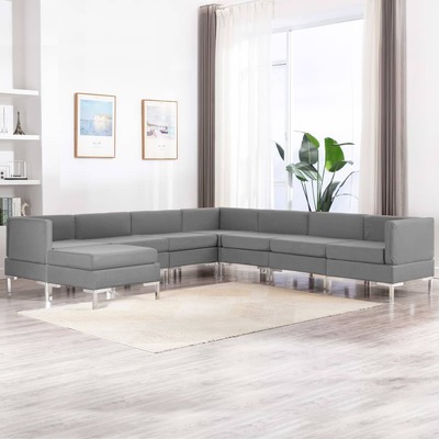 8 Piece Sofa Set Fabric Light Grey
