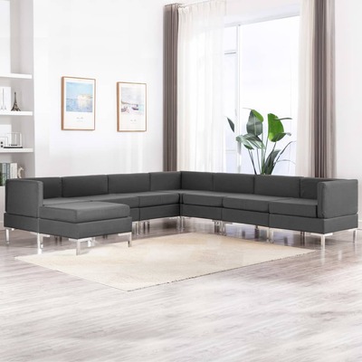 8 Piece Sofa Set Fabric Dark Grey