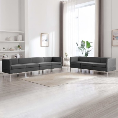 7 Piece Sofa Set Fabric Dark Grey