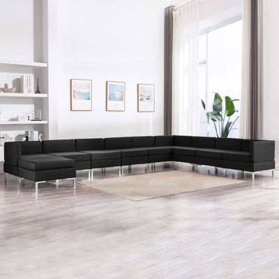 10 Piece Sofa Set Fabric Black