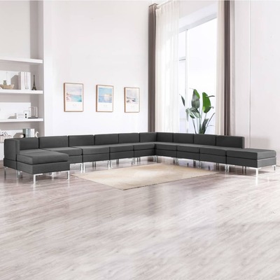 11 Piece Sofa Set Fabric Dark Grey
