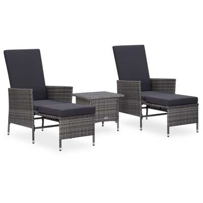 3-Piece Garden Lounge Set with Cushions Poly Rattan Grey