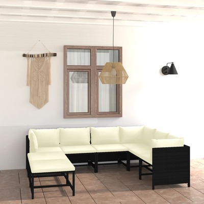 8 Piece Garden Lounge Set with Cushions Poly Rattan-Black