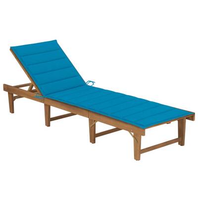 Folding-Sun Lounger with Cushion Solid Acacia Wood