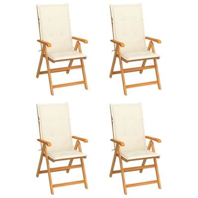 Garden Chairs 4 pcs with Cream Cushions Solid Teak Wood