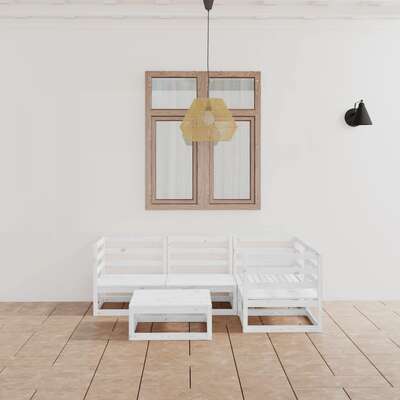 5 Piece Garden Lounge Set White Solid Pinewood