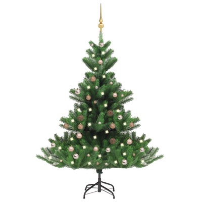 Nordmann Fir Splendor: LED-Lit Green Artificial Christmas Tree with Ornament Set