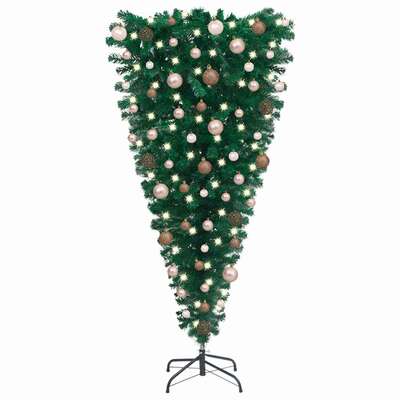 LED-Lit Upside-Down Artificial Christmas Tree with Ornament Set