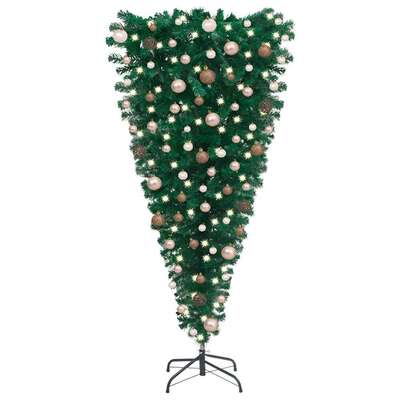 Inverted Holiday Delight: LED-Lit Upside-Down Artificial Christmas Tree with Ornament Set