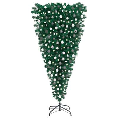  Upside-Down Christmas Tree with LED Lights and Ornaments