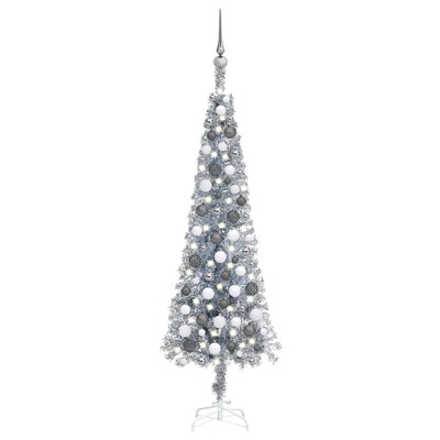 Slim Christmas Tree with LEDs& Ball Set Silver 120 cm