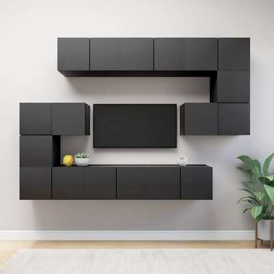 10 Piece TV Cabinet Set Grey Engineered Wood