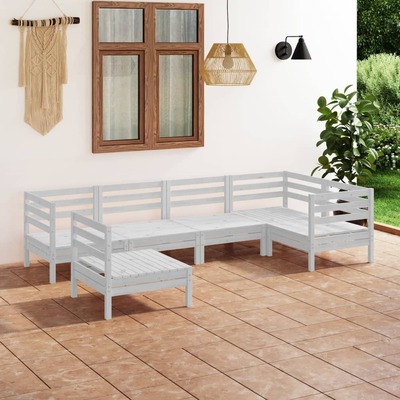 6 Piece Garden Lounge Set Durable Solid Pinewood White