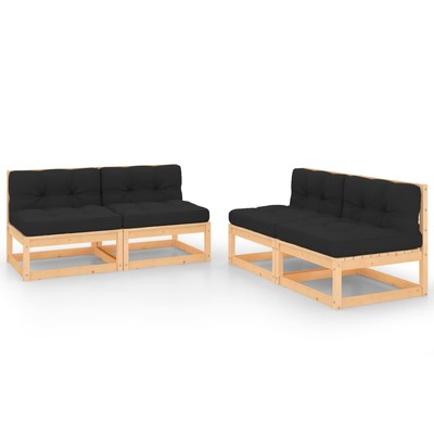 4-Piece Garden Lounge Set with Cushions Solid Pinewood