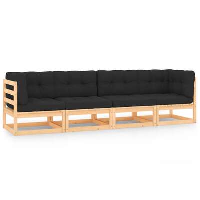 Pinewood Comfort Oasis: 4-Piece Garden Lounge Set with Plush Cushions