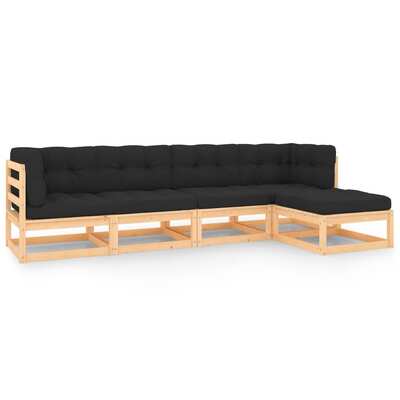 Pinewood Haven: 5-Piece Garden Lounge Set with Cozy Cushions