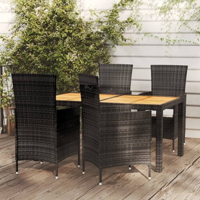 Rattan Noir Alfresco Elegance: 5-Piece Outdoor Dining Set with Cushions