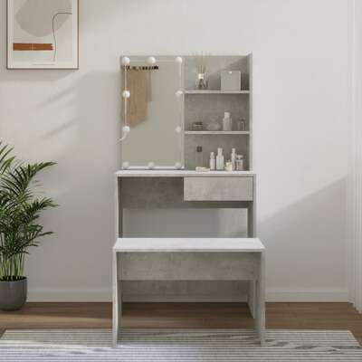 Dressing Table Set with LED High Gloss White