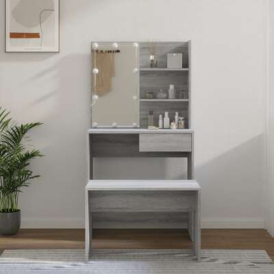 Dressing Table Set with LED Grey Wood