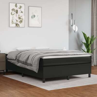 Black Double Box Spring Bed with Pocket Spring Faux Leather Mattress 