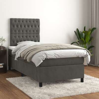 Dark Grey King Single Box Spring Bed with Velvet Pocket Spring Mattress Topper