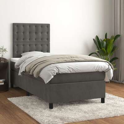 Dark Grey Velvet Box Spring Bed Pocket Spring Mattress King Single with Topper
