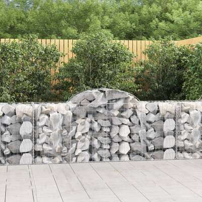 Graceful Arch Gabion Baskets: Pair of Galvanized Iron Garden Sculptures