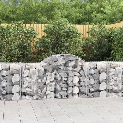 Elegant Trio of Arched Gabion Baskets: Galvanized Iron Garden Sculptures