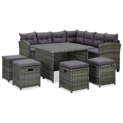 6-Piece Poly Rattan Outdoor Lounge Set Grey | EXTG