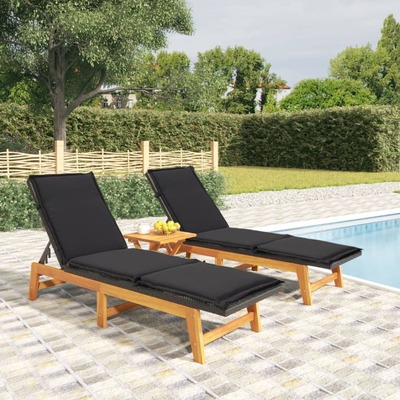 Nature's Retreat: Poly Rattan & Solid Acacia Wood 3-Piece Garden Lounge Set