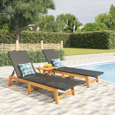 Harmony Haven: Poly Rattan & Acacia Wood 3-Piece Garden Lounge Set