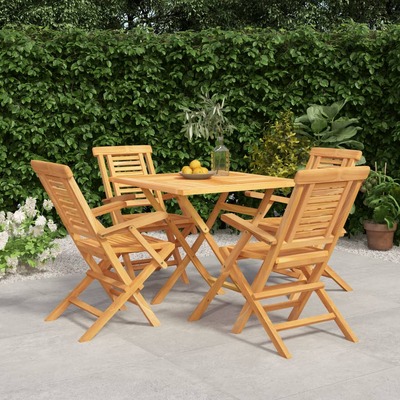 Teak Twilight Tablescape: 5-Piece Garden Dining Set