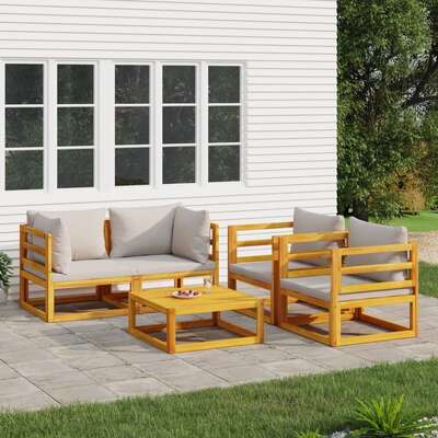 Ethereal Grey Ensemble: 5-Piece Solid Wood Garden Lounge Set