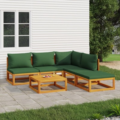 Emerald Ensemble: 6-Piece Solid Wood Garden Lounge with Green Cushions