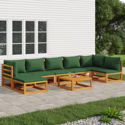 Emerald Estate Octavo: 8-Piece Solid Wood Garden Lounge with Green Cushions