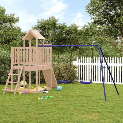 Timberland Funhouse: Solid Pine Playhouse with Climbing Wall and Swings